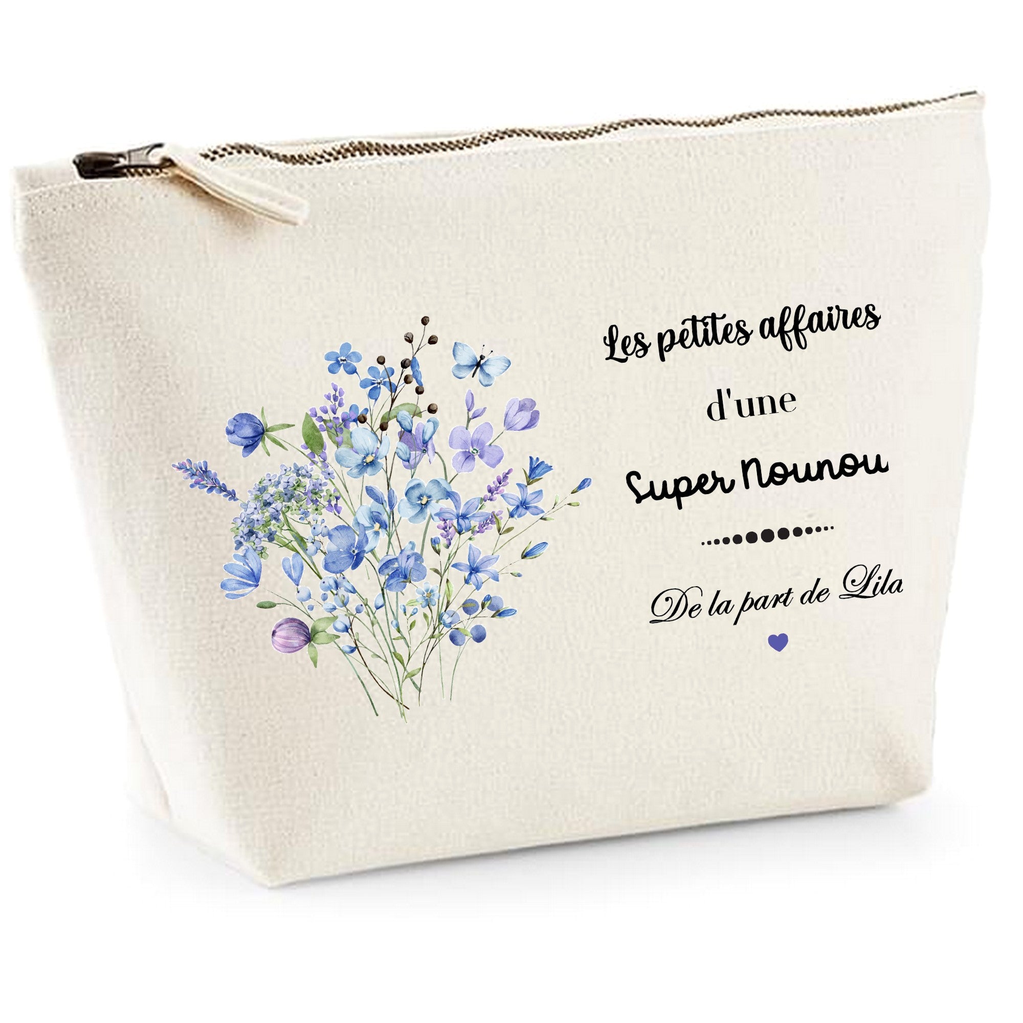 Pochette Les petites affaires d'une super nounou fleurs bleues