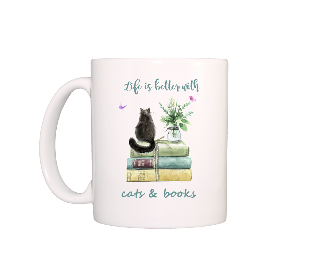 mug Life is better with cats and books