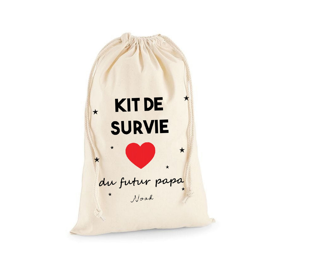 Tote bag Kit de survie à la maternité pour papa, disponible en natural,  blanc ou noir, texte à personnaliser