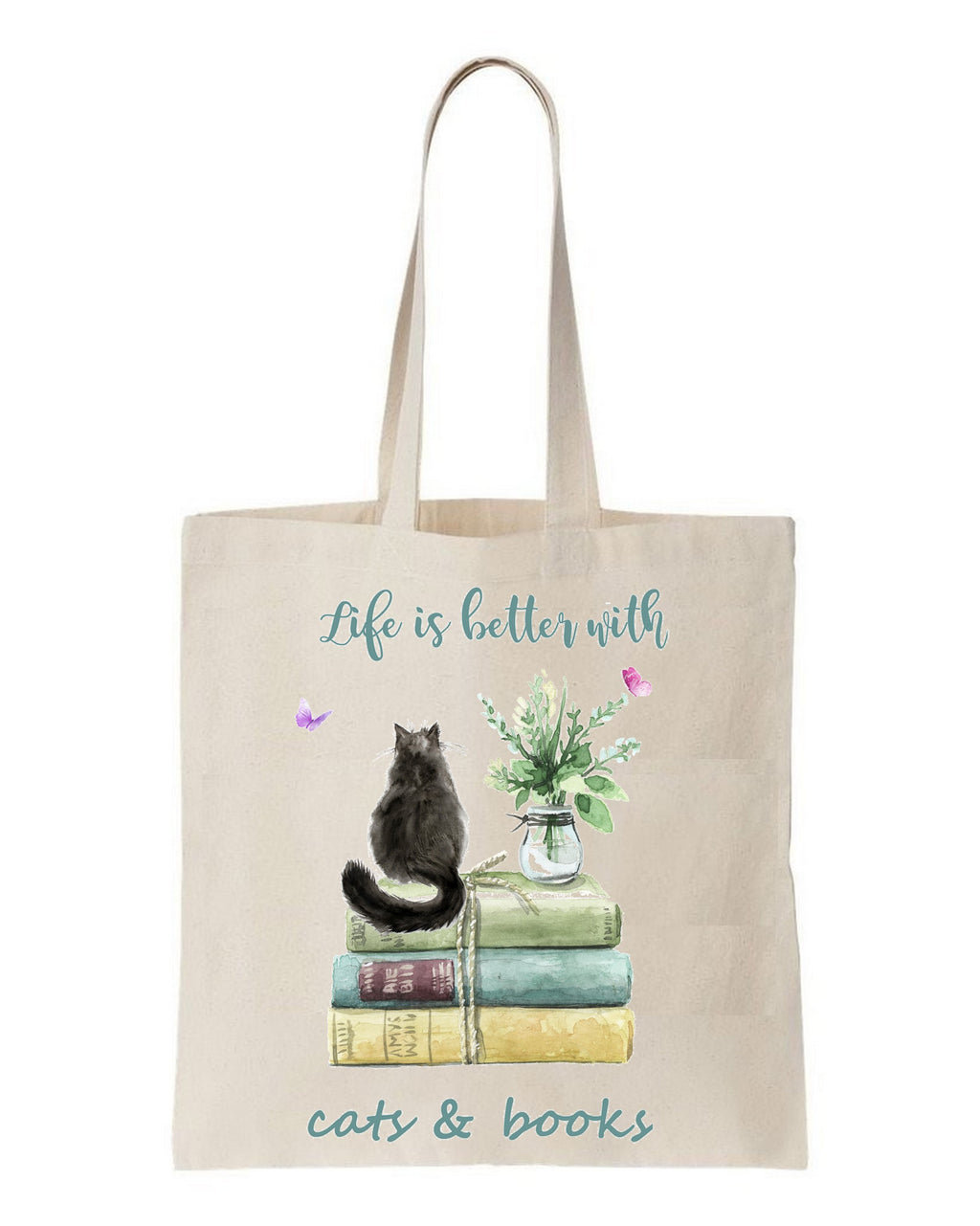 tote bag Life is better with cats and books